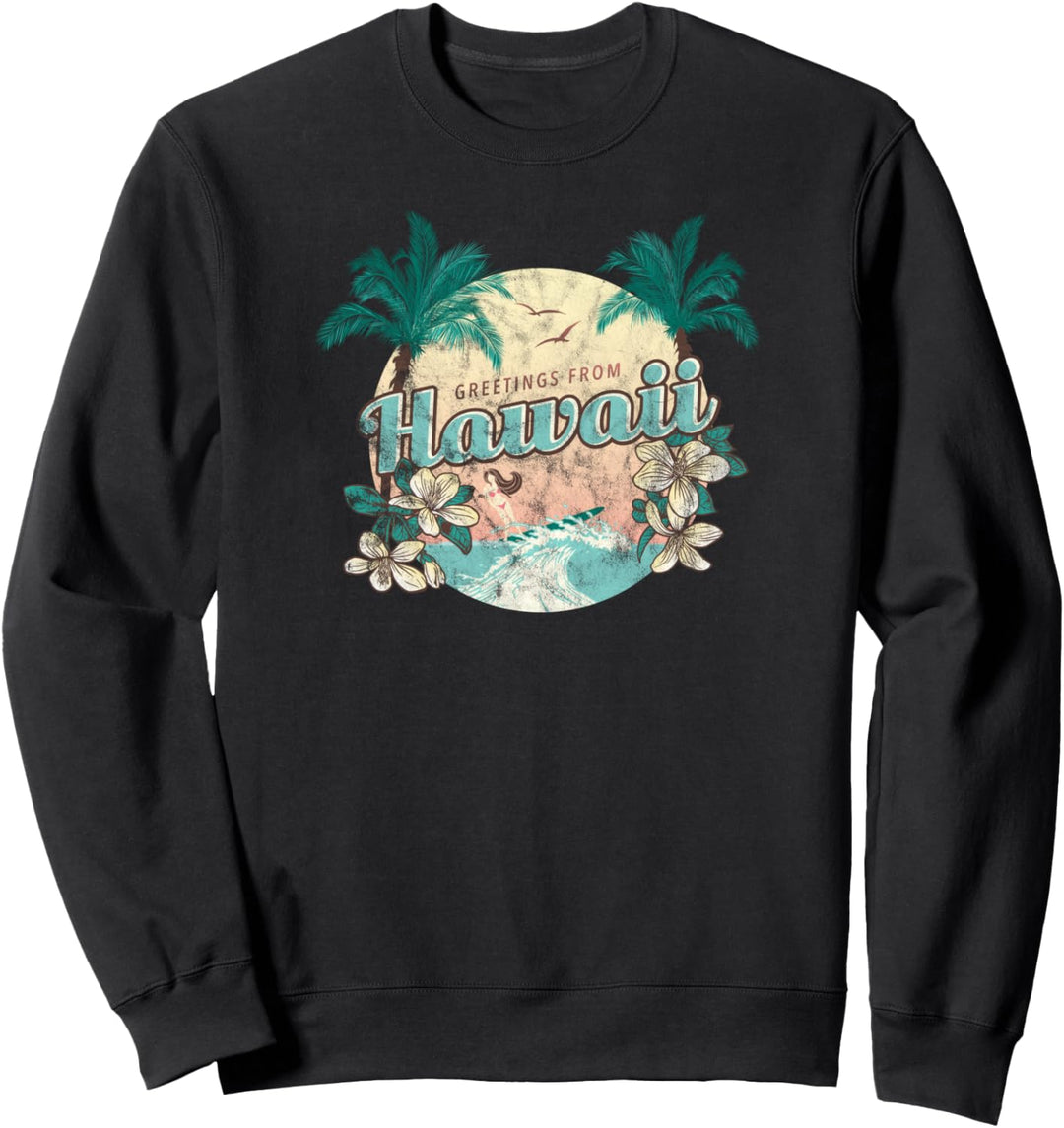 Vintage Grüsse aus Hawaii Blauer Sommer Postkarte Sweatshirt