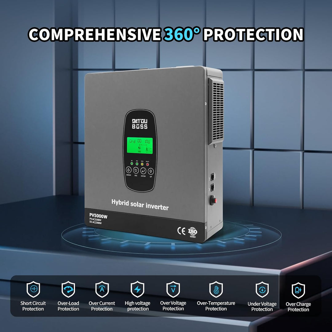 DATOUBOSS 3300W Hybrid Solar Wechselrichter 24V Reiner Sinus, 24V DC auf 230V AC Inverter mit MPPT L