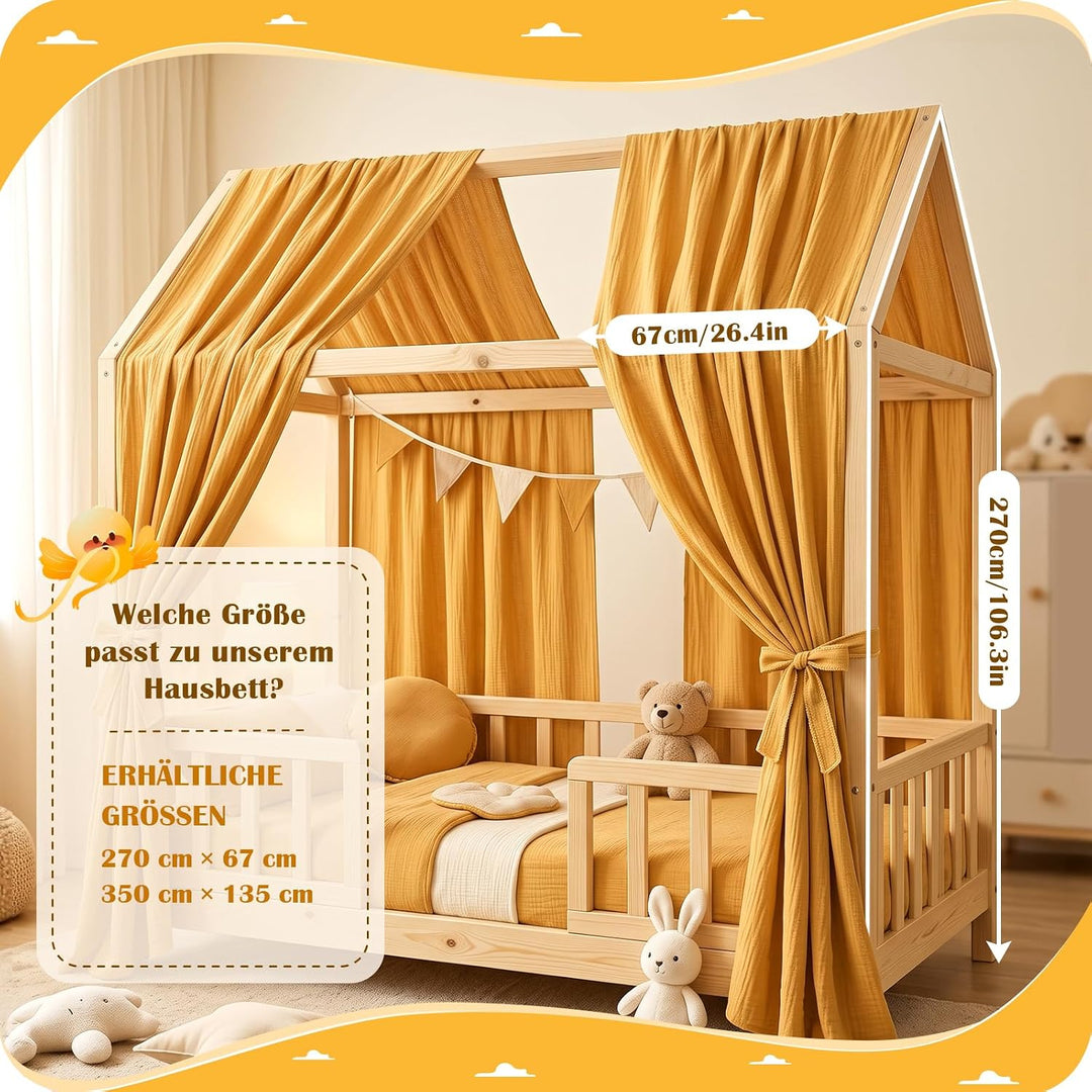 Hausbett Himmel - Betthimmel Hausbett aus 100% Baumwolle Musselin, Hausbett Vorhang für Kinderbett,