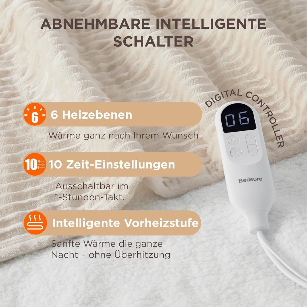 BEDSURE Heizdecke Wärmedecke Elektrische Kuscheldecke - mit Abschaltautomatik, 6 Heizstufen & 10 Stu