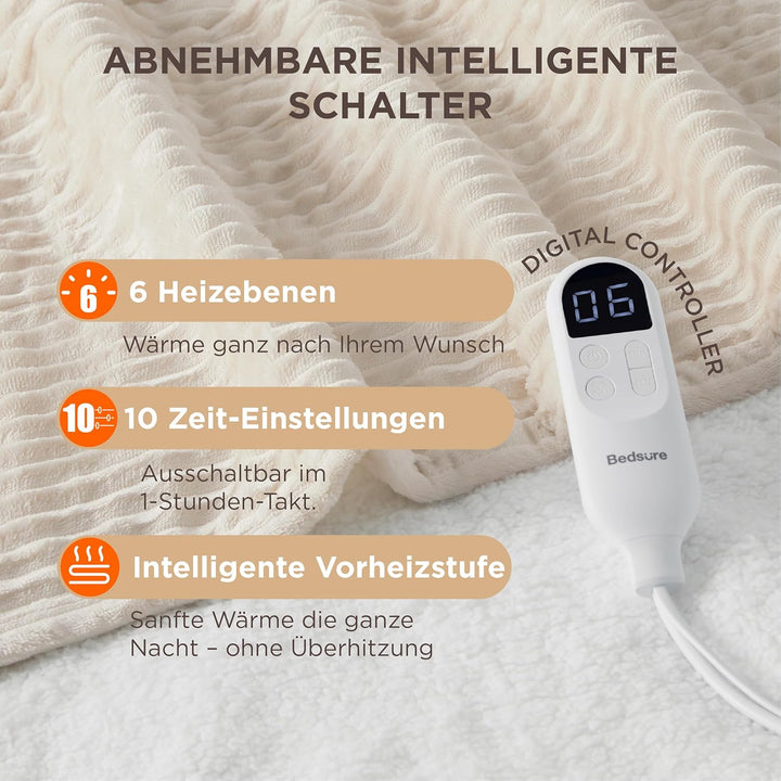 BEDSURE Heizdecke Wärmedecke Elektrische Kuscheldecke - mit Abschaltautomatik, 6 Heizstufen & 10 Stu
