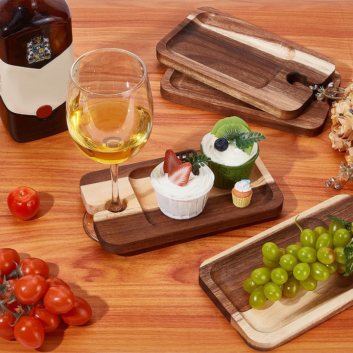 UNICRAFTALE 4 Stück Wein Vorspeisenteller Holz Cocktailteller Mit Glashalter Kamel Käsebrett Mit Wei