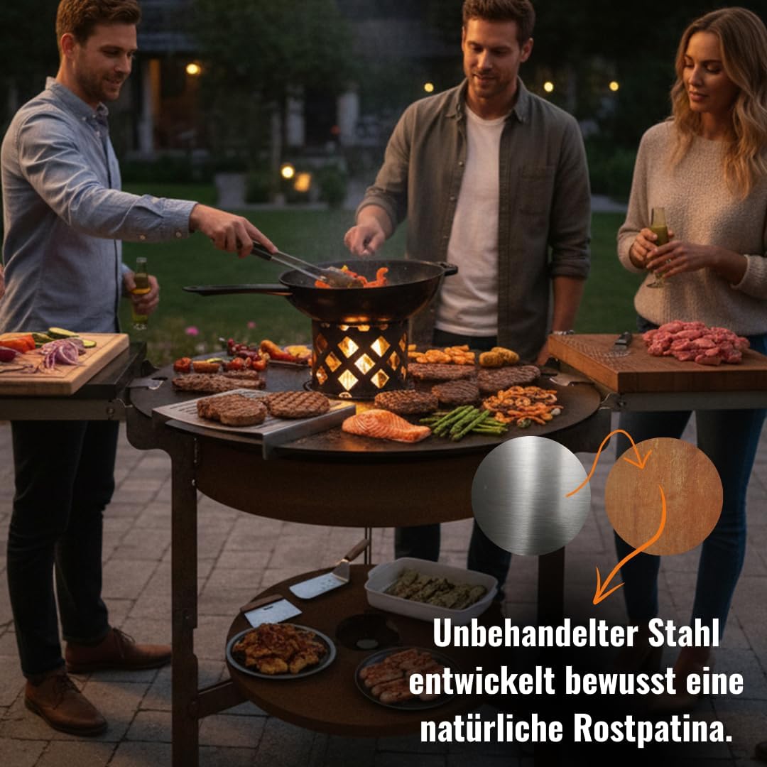 Terma Feuerschale mit Feuerplatte 69-80-100cm -Der Neue Grill Trend- Plancha Grillplatte feuertonne