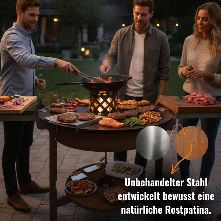 Terma Feuerschale mit Feuerplatte 69-80-100cm -Der Neue Grill Trend- Plancha Grillplatte feuertonne
