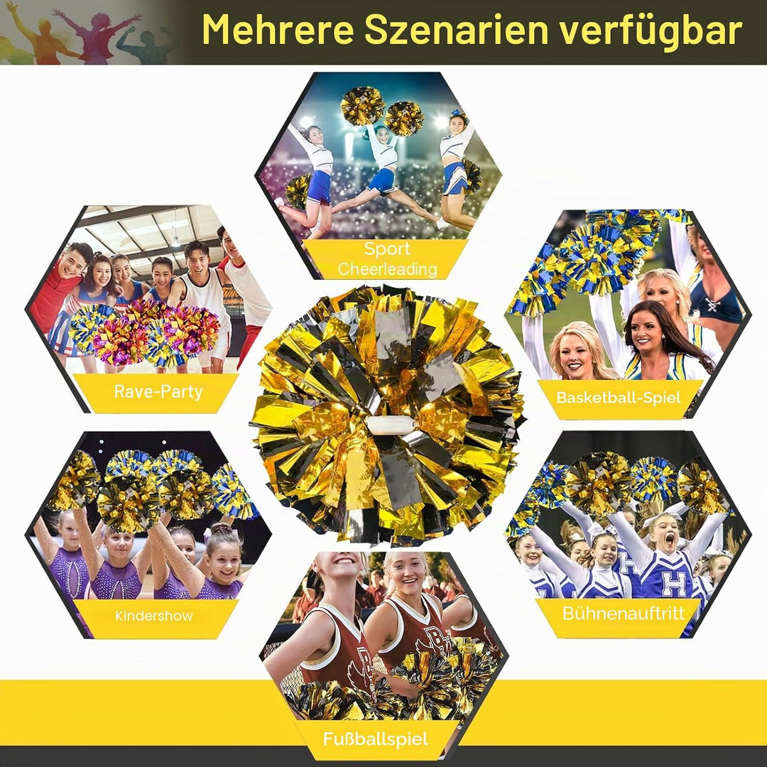 4 Stück verbesserte 30,5 cm metallische Cheerleader-Pompons, HOLENGS Cheerleader-Pompons für Kinder