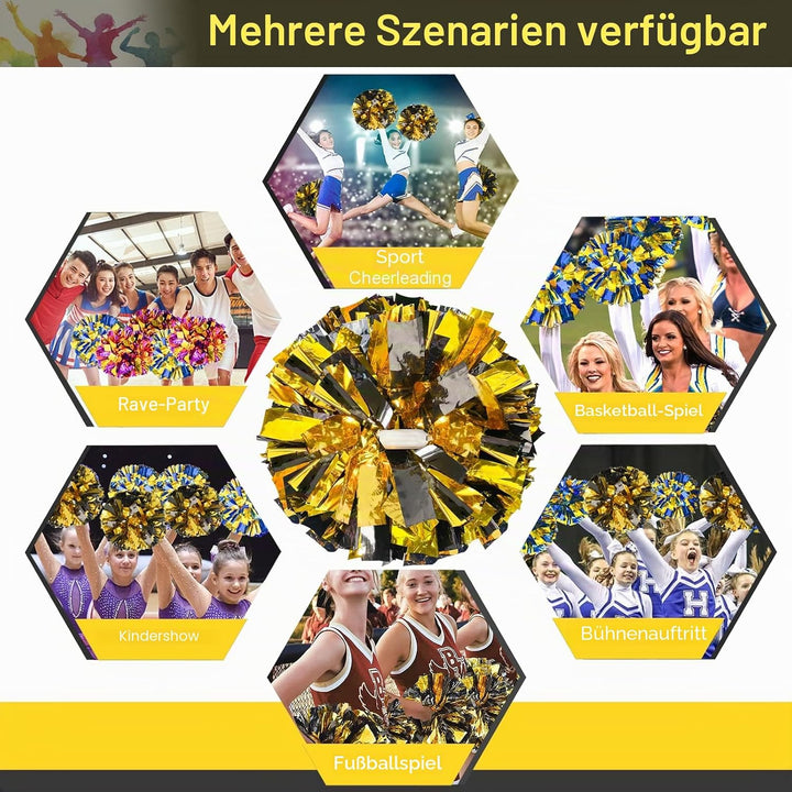 4 Stück verbesserte 30,5 cm metallische Cheerleader-Pompons, HOLENGS Cheerleader-Pompons für Kinder
