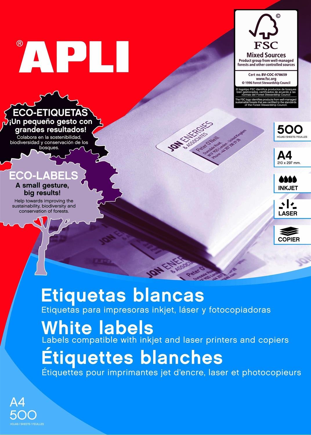 APLI 1796 Box 500 Blätter Etiketten polyvalent 105 x 74 mm, weiss 105 x 74 mm 500 Blatt, 105 x 74 mm