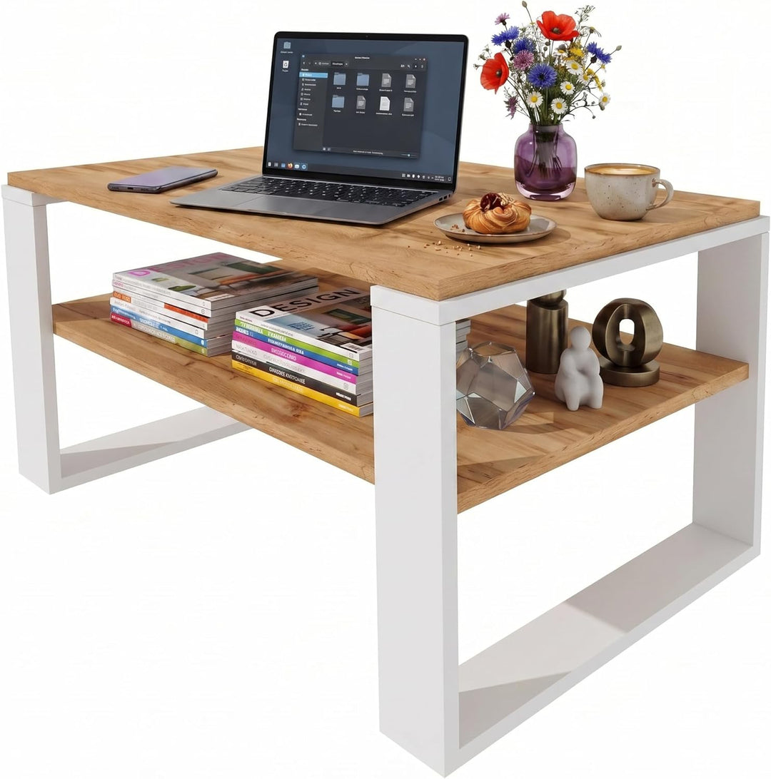 Couchtisch 91×51 cm – Wohnzimmertisch aus Holzwerkstoff, Stabiler & moderner Kaffeetisch mit zusätzl