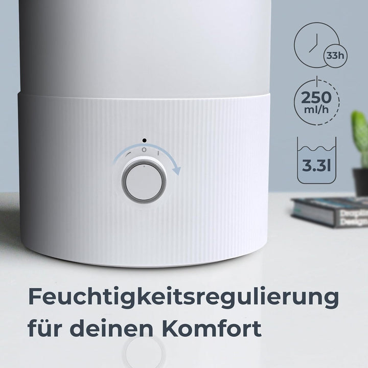 Noaton Essential Luftbefeuchter, 2 ätherische Öle inklusive, 3,3L Top-fill, 33H Laufzeit, 7-Farben-N