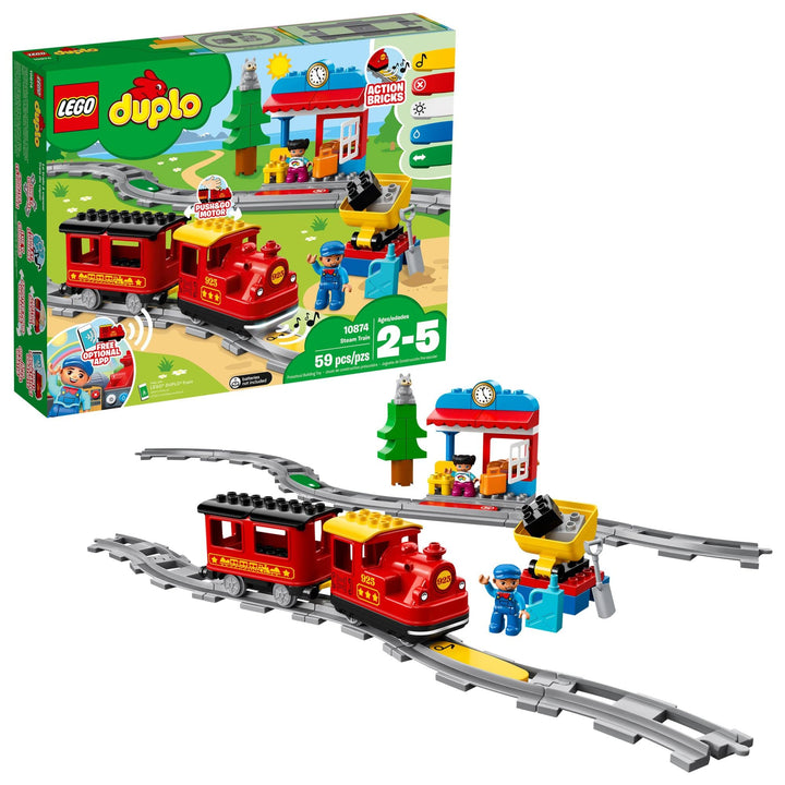 LEGO DUPLO Dampfzug 10874, ferngesteuertes Bausteine-Set hilft Kleinkindern beim Lernen, tolles päda