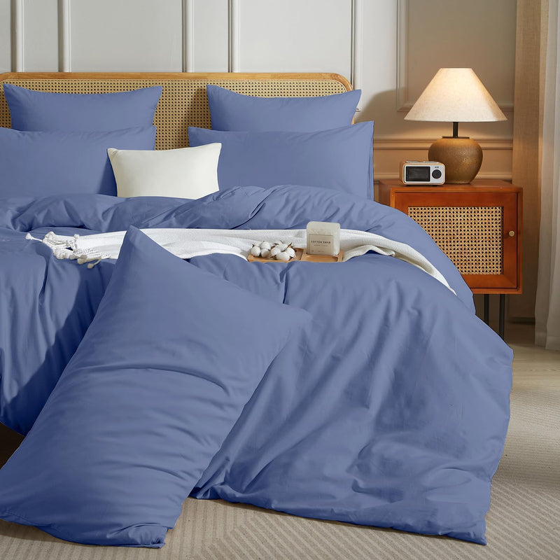 Luowei Bettwäsche 155x220 3 Teilig Blau Einfarbig Uni weich und leicht 110g/m² Renforcé Mikrofaser 1