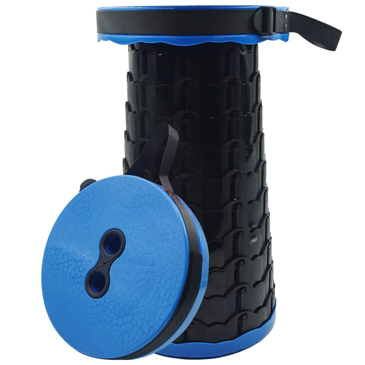 Campinghocker Tragbarer Klapphocker Faltbar, Blau Teleskophocker Einziehbarer Sitz für Camping, Gril