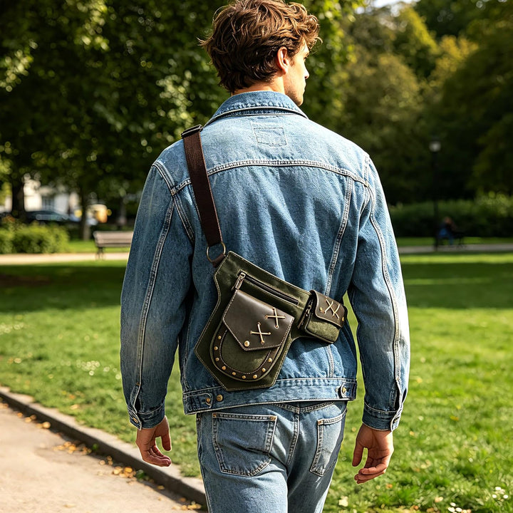 Herren Canvas + Leder Motorrad Reiten Tasche Beinbeutel Beintasche Aussenbeintasche Hüfttasche Drop