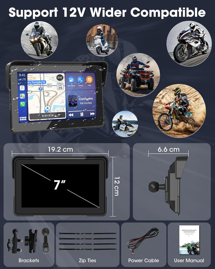 7 Zoll Motorrad Carplay Android Auto Motorrad Display für Motorräder, Navigationsgeräte mit Siri, G-