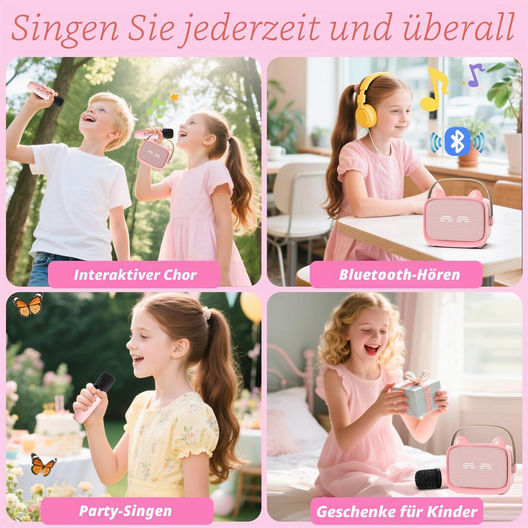 Karaoke Maschine mit 2 Karaoke Mikrofonen Kinder: Mini Karaoke Maschine Geschenk Mädchen mit Mikrofo