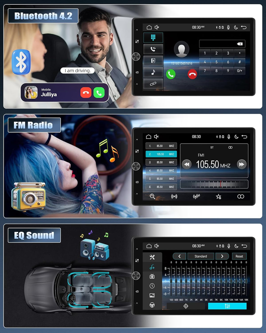 CAMECHO Autoradio 1 Din 10.4 Zoll Wireless Carplay Android Auto mit Rückfahrkamera, Bildschirm Drehb