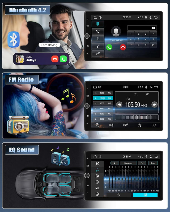 CAMECHO Autoradio 1 Din 10.4 Zoll Wireless Carplay Android Auto mit Rückfahrkamera, Bildschirm Drehb