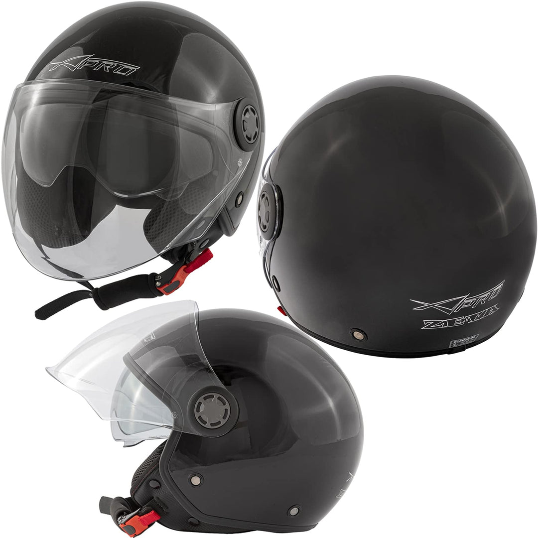 Jethelm Roller Motorrad Helm Zugelassen ECE2205 Lange Klares Visier Sonnenblende 53-54 cm ( XS) Schw
