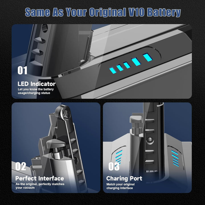 8000mAh/8.0Ah V10 Li-ion Akku Ersatzakku für Dyson V10 Akku Kompatibel mit Dyson SV12 Animal Absolut