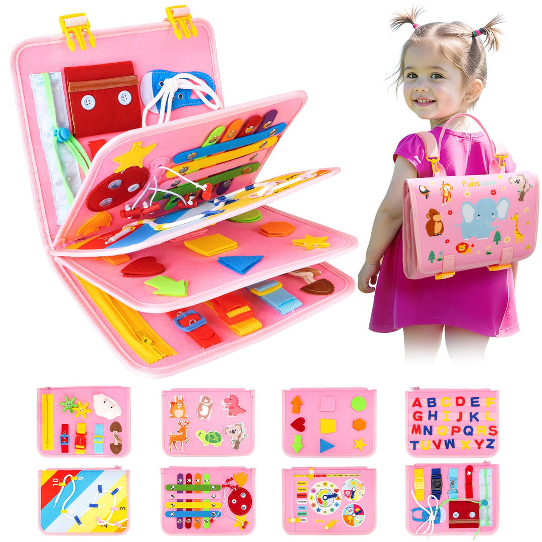 Funsland Busy Board Montessori Spielzeug, Kleinkind Quiet Book Activity Board Auto Flugzeug Reisespi