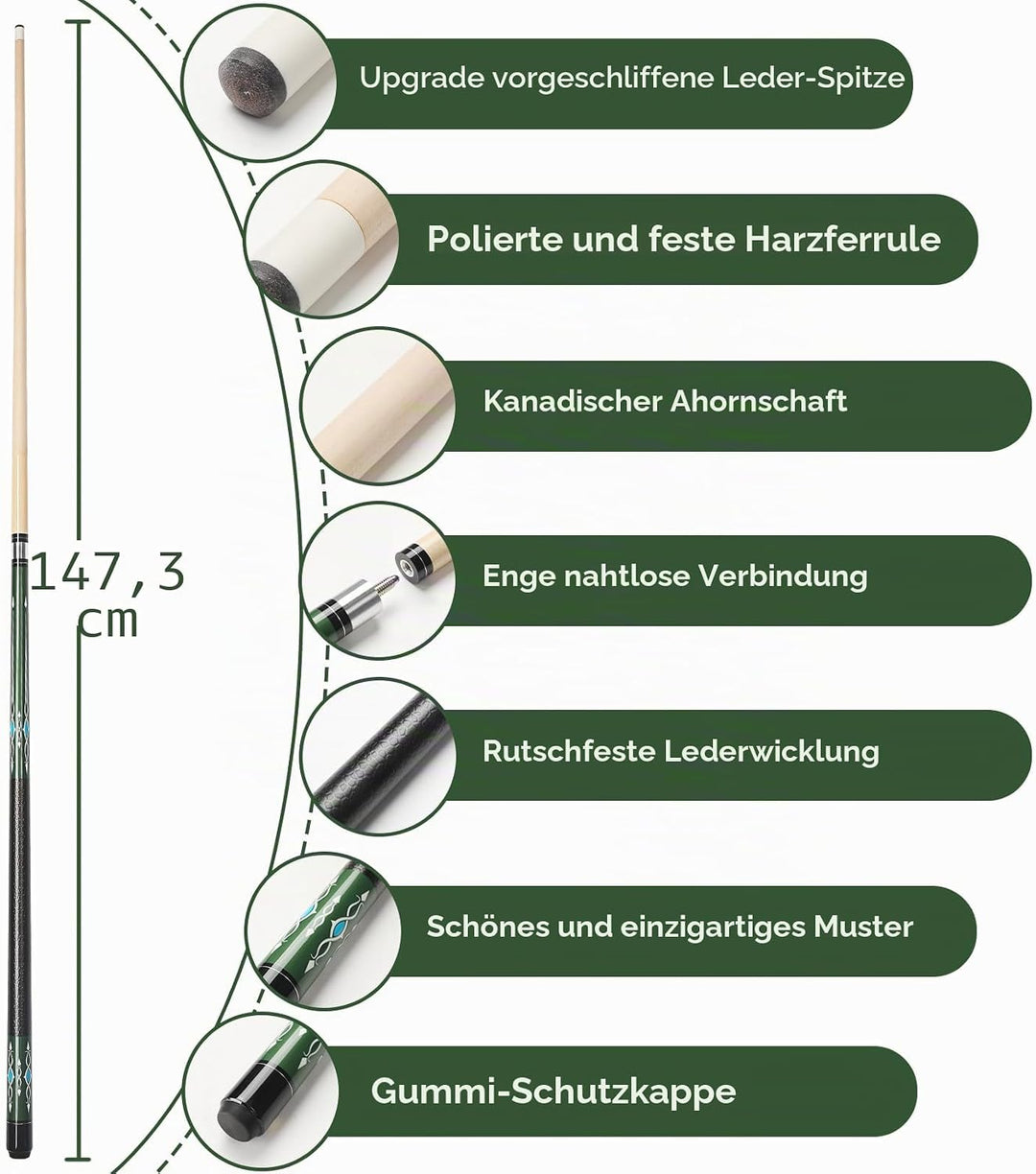 Billard Queue 18 19 20 21 oz, 58" Pool Queue Sticks 13mm Spitzen für Professionelle Billardspieler,