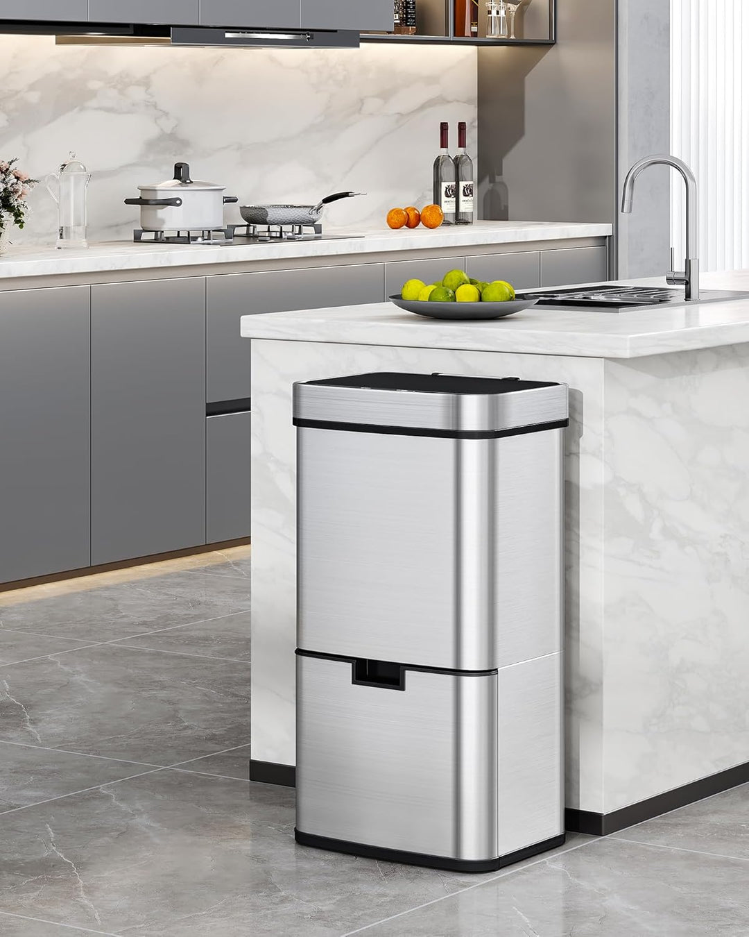 Hzuaneri Sensor Küchen Mülleimer 72 L, Automatischer Abfalleimer mit 3+1 Fächer, Mülltrennsystem, Mü