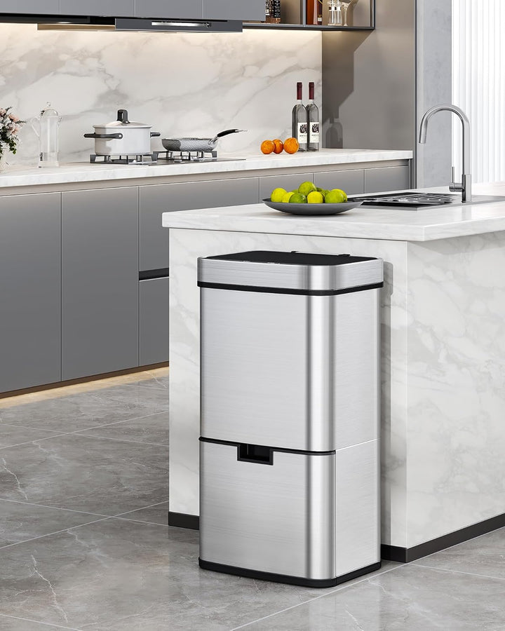 Hzuaneri Sensor Küchen Mülleimer 72 L, Automatischer Abfalleimer mit 3+1 Fächer, Mülltrennsystem, Mü