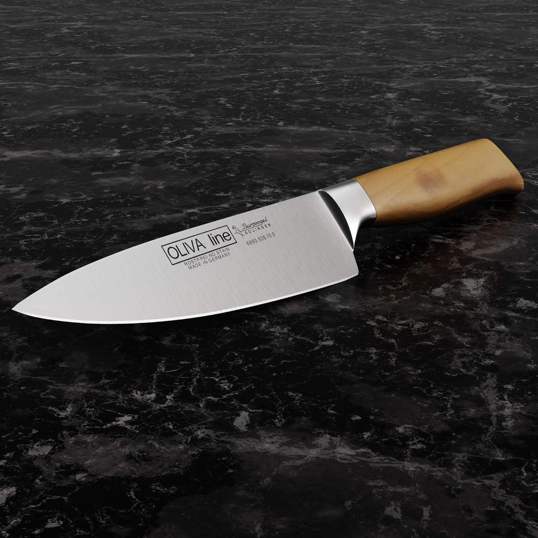 Burgvogel Solingen Kochmesser 15 cm geschmiedet Olivenholz, Oliva Line, rostfrei, deutsches Küchenme