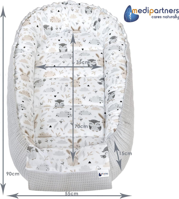 Medi Partners Babynest Kuschelnest Babynestchen 100% Baumwolle Waffle Nestchen Reisebett für Babys S
