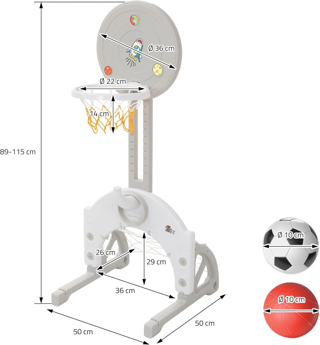 Joyz Kinder Basketballkorb Set, 3-in-1 Basketballständer höhenverstellbar mit Basketballkorb, Fussba