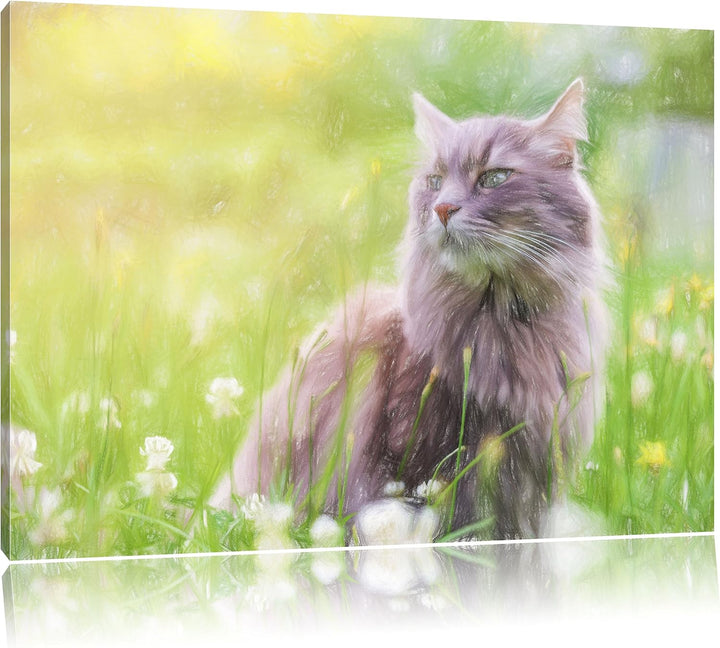 Pixxprint Katze in der Wildnis / 100x70cm Leinwandbild bespannt auf Holzrahmen/Wandbild Kunstdruck D