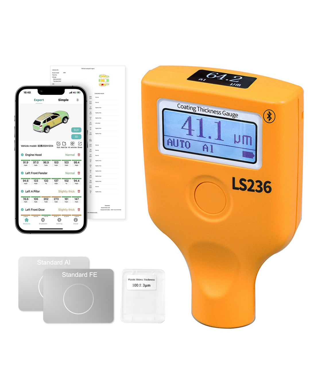 Coating Dikte Meting Lackmessgerät Auto LS-236, Dual-Display mit Leserotation 0,0-3500 μm, für Eisen