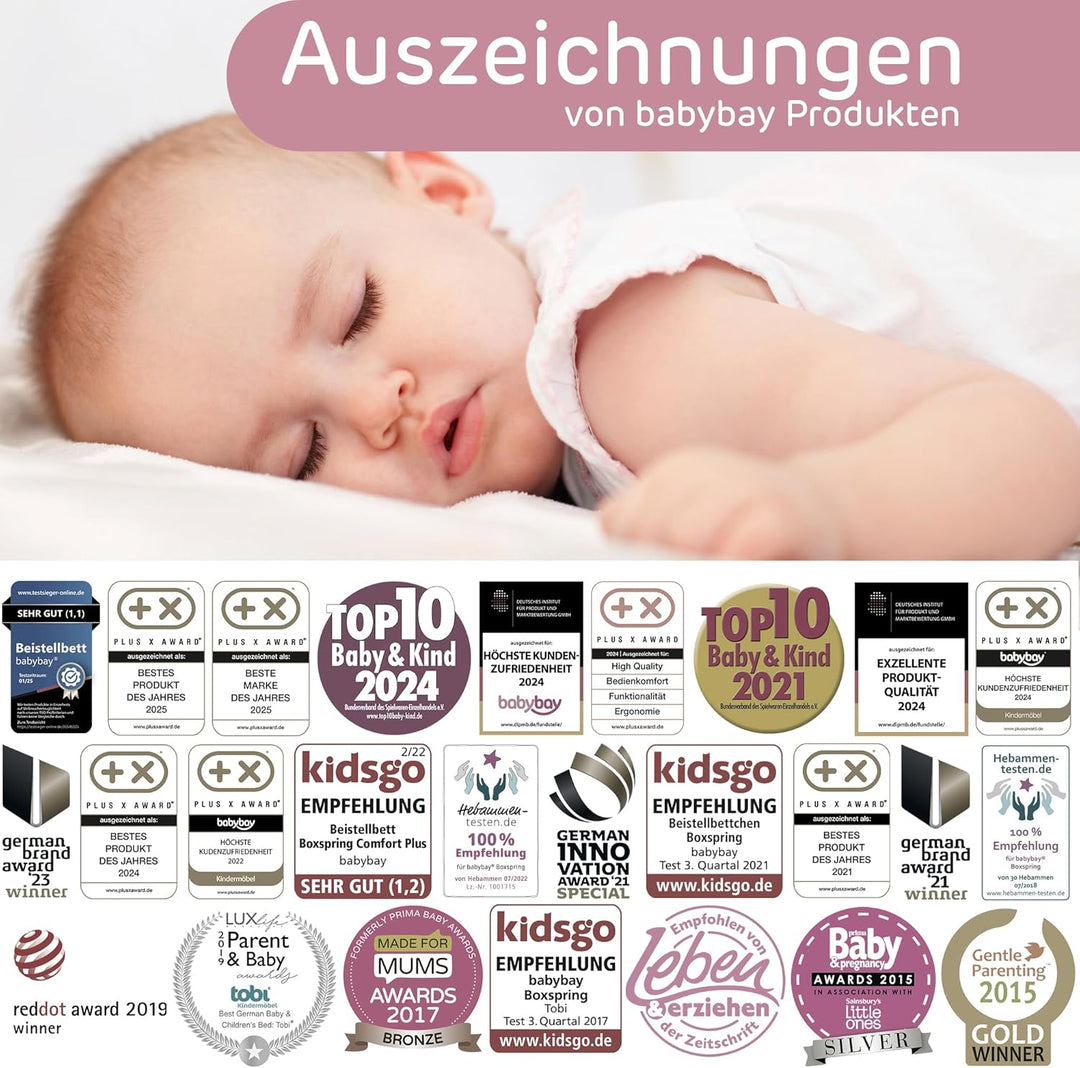babybay Maxi extra grosses Beistellbett aus massivem Buchenholz/Kinderbett Höhe stufenlos verstellba