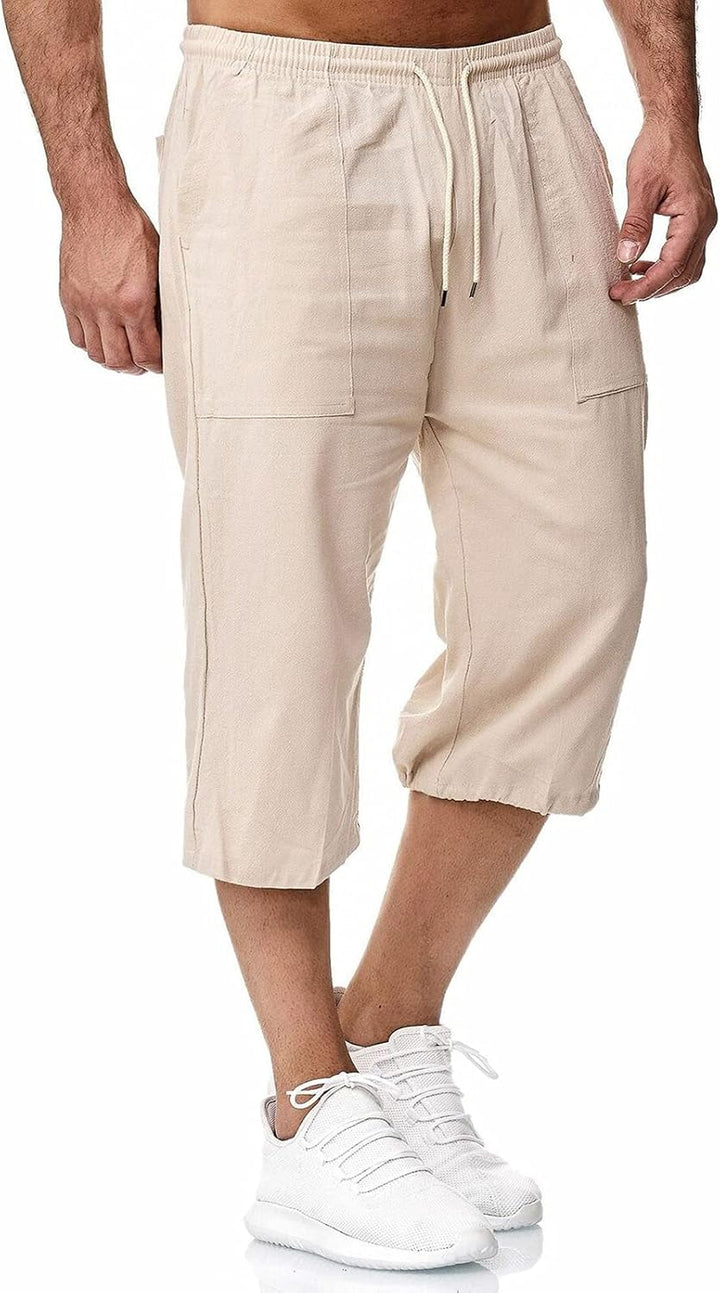 Remxi Herren-Shorts, 3/4-Leinen-Shorts, lockere Passform, Sommer, lässige Cargohose 3XL Khaki, 3XL K