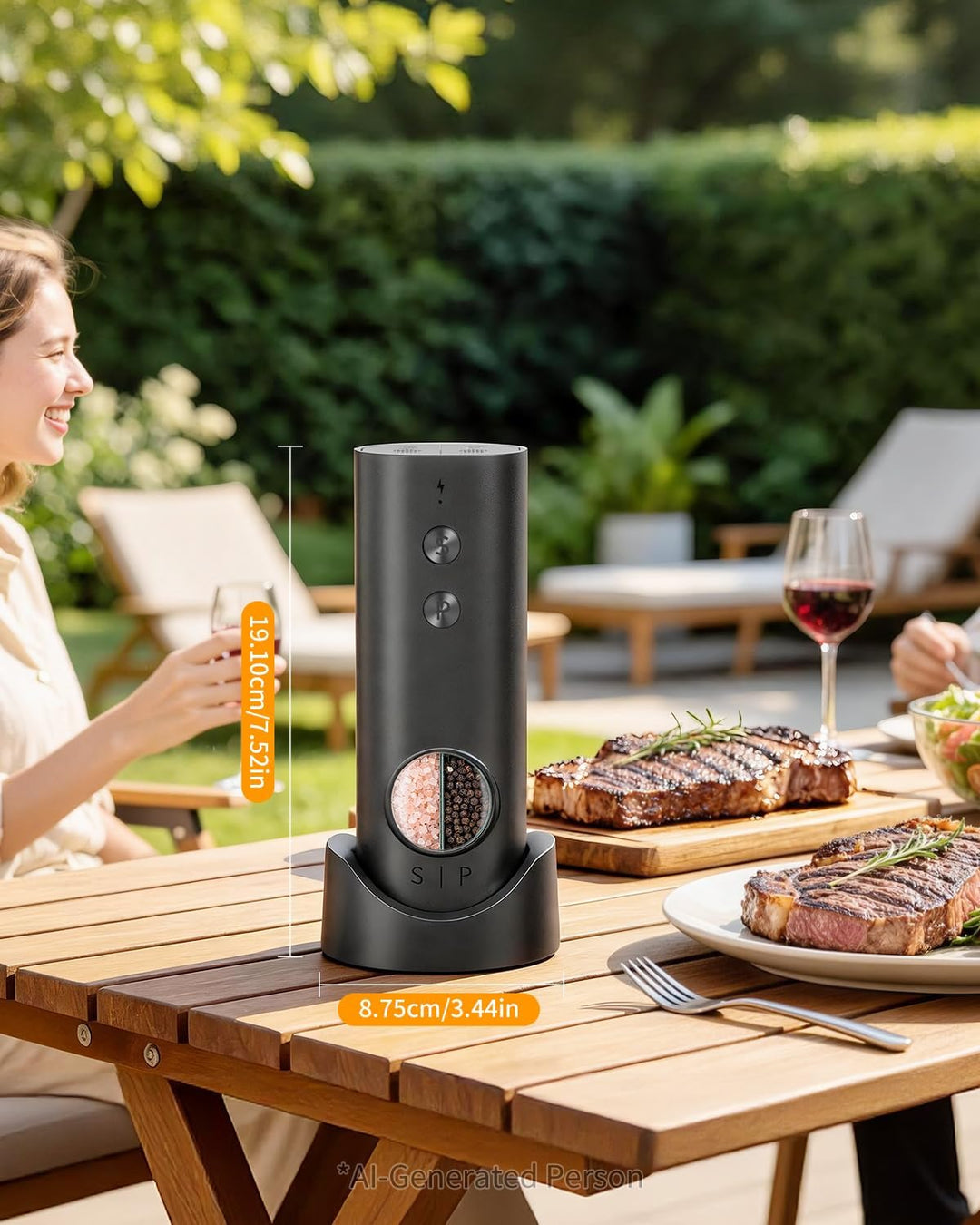 CIRCLE JOY Wiederaufladbares Salz und Pfeffermühle Elektrisch, 2-in-1 Doppelbehälter, Sockel, Weisse