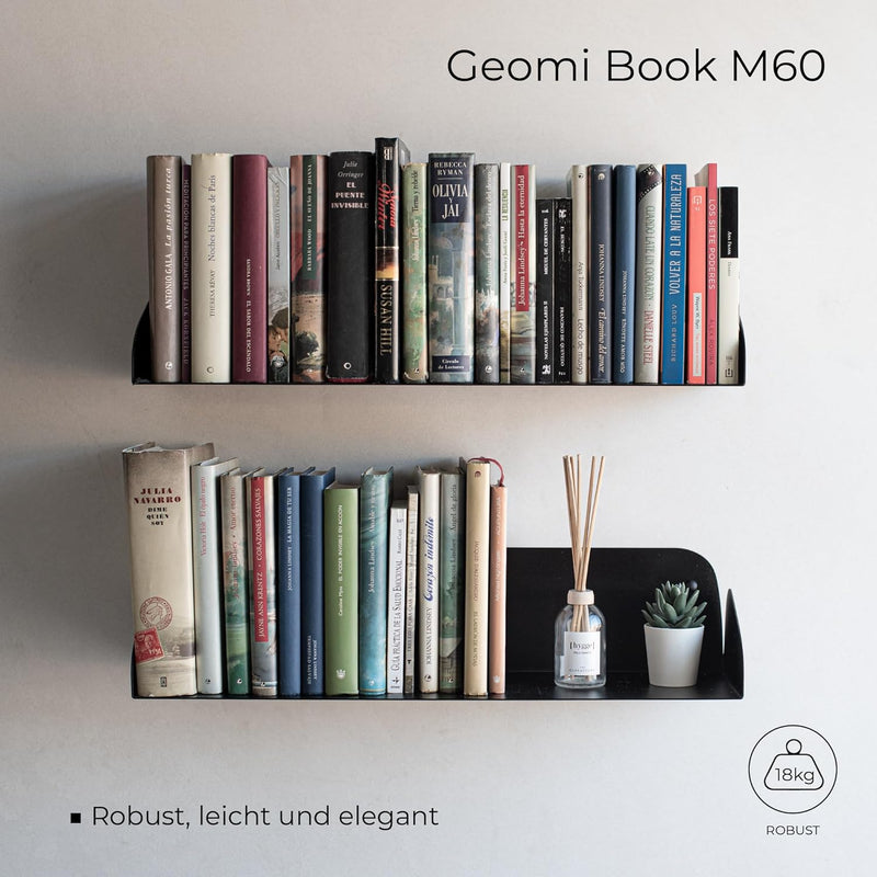 MILUKA Wandregal Schwarz 60 cm | Bücherregal Wand, Bücher Regal Hängend | Floating Bookshelf als Sch