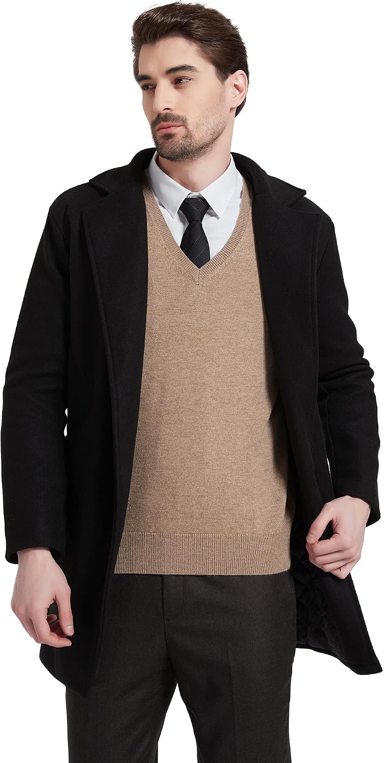 Kallspin Herren Pullunder-Strickweste aus Wollmischung V Hals Ärmellos M Kaffee, M Kaffee