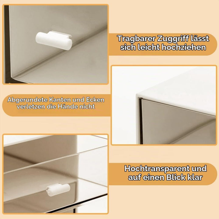 DIBALIYI 2PCS Kunststoff Organizer mit Schubladen, Klarer Deckel Schubladenbox Stapelbar, Tee Aufbew