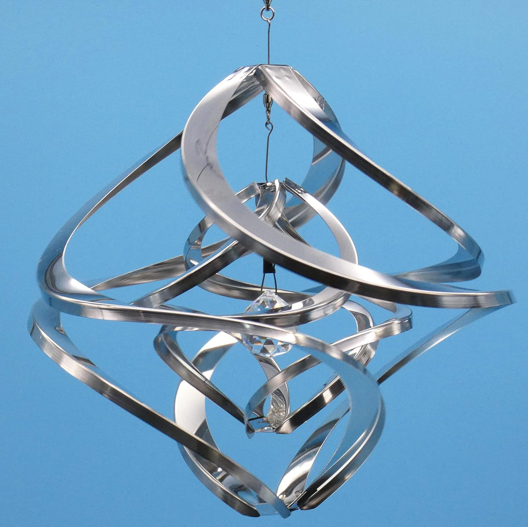 Pommerntraum ® | Edelstahlwindspiel MIT KRISTALL ROSTFREI Windspiel Edelstahl Winddancer Double-Twis