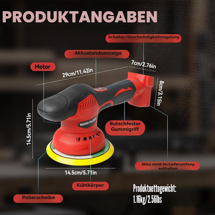 Kabelloser Auto Poliermaschine für Milwaukee, bürstenloses 6-Zoll-Auto Politur-Set, 8 variable Gesch