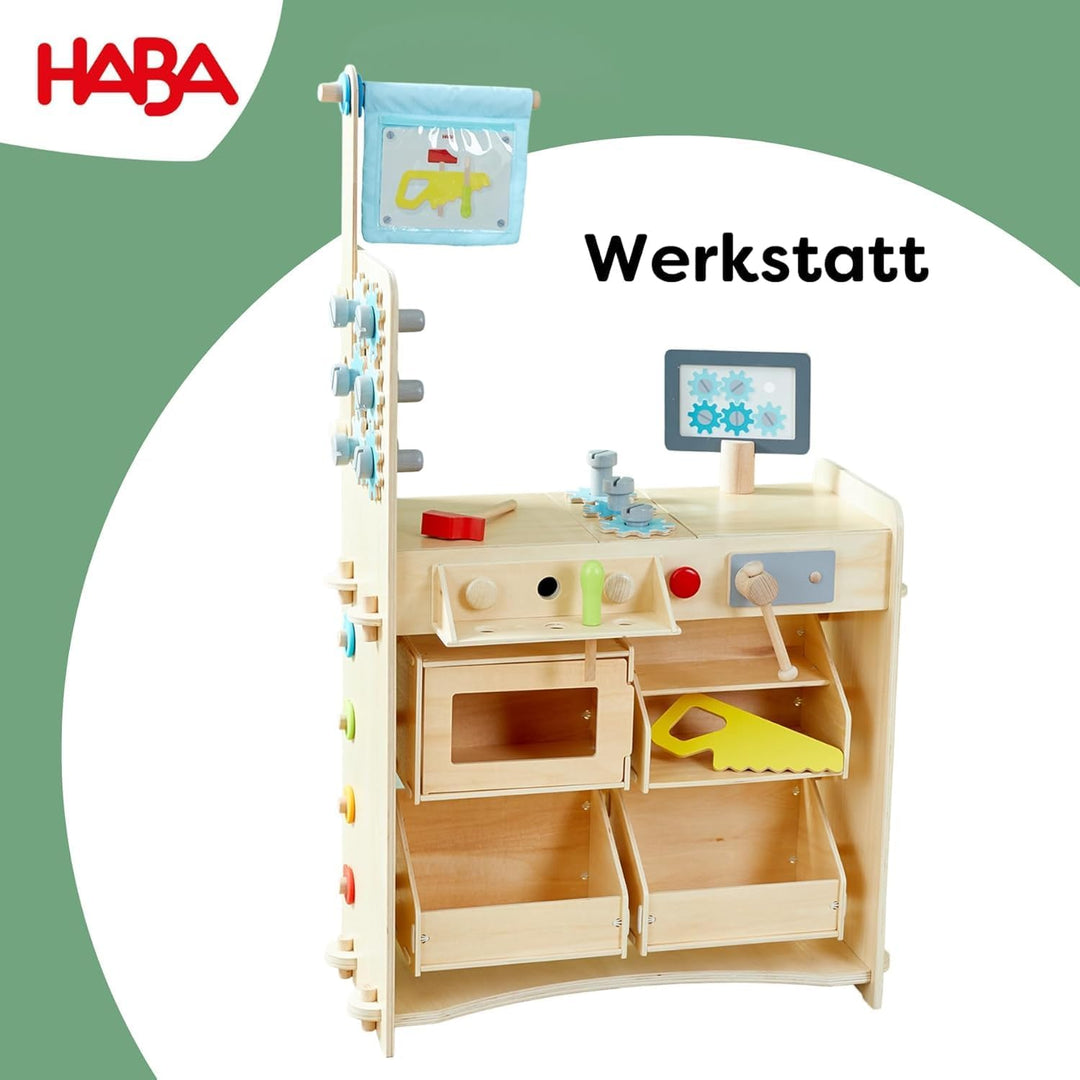 HABA Creative Play 3 in 1 - Spielküche, Kaufladen & Werkstatt für Kinder ab 3 Jahren - Werkzeugloser