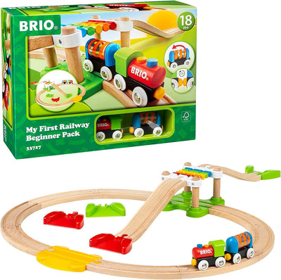 BRIO World 33727 Mein erstes Bahn Spiel Set - Zug mit Waggon, Schienen & Hängebrücke & World 33754 M