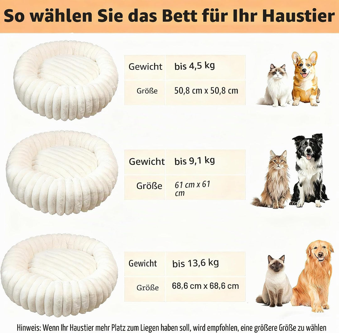 SHJOEE Flauschig Haustierbett Waschbar Hundebett Katzenbett Rund Donut Hundekorb Indoor Katzenkissen
