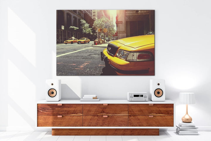 deyoli klassische Taxis in New York Format: 80x60 als Leinwandbild, Motiv fertig gerahmt auf Echthol