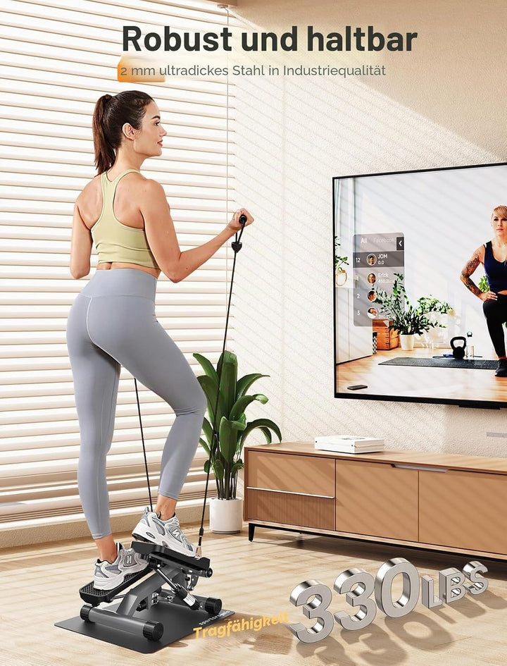 Sportsroyals Up-Down-Twister Stepper für Zuhause,Mini Stepper 150kg mit Power Ropes& LCD Display，Hom