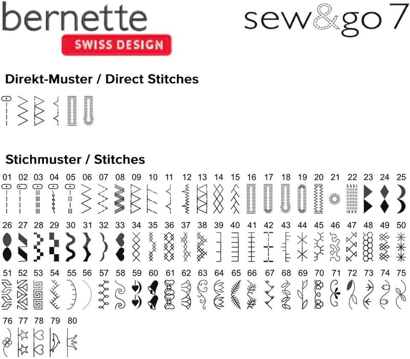 bernette sew&go 7 - elektronische Computer Nähmaschine, digitale Steuerung, einfache Bedienung, 80 S