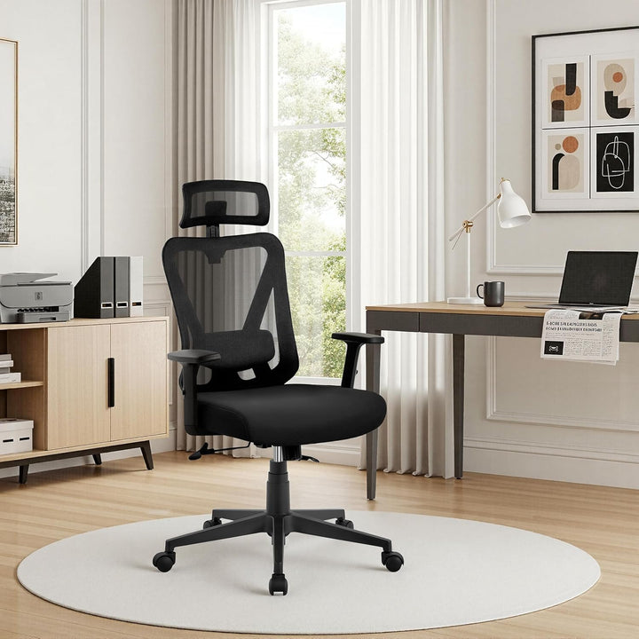 Yaheetech Bürostuhl Ergonomisch, Schreibtischstuhl mit Verstellbarer Kopfstütze, Armlehnen, Lendenwi