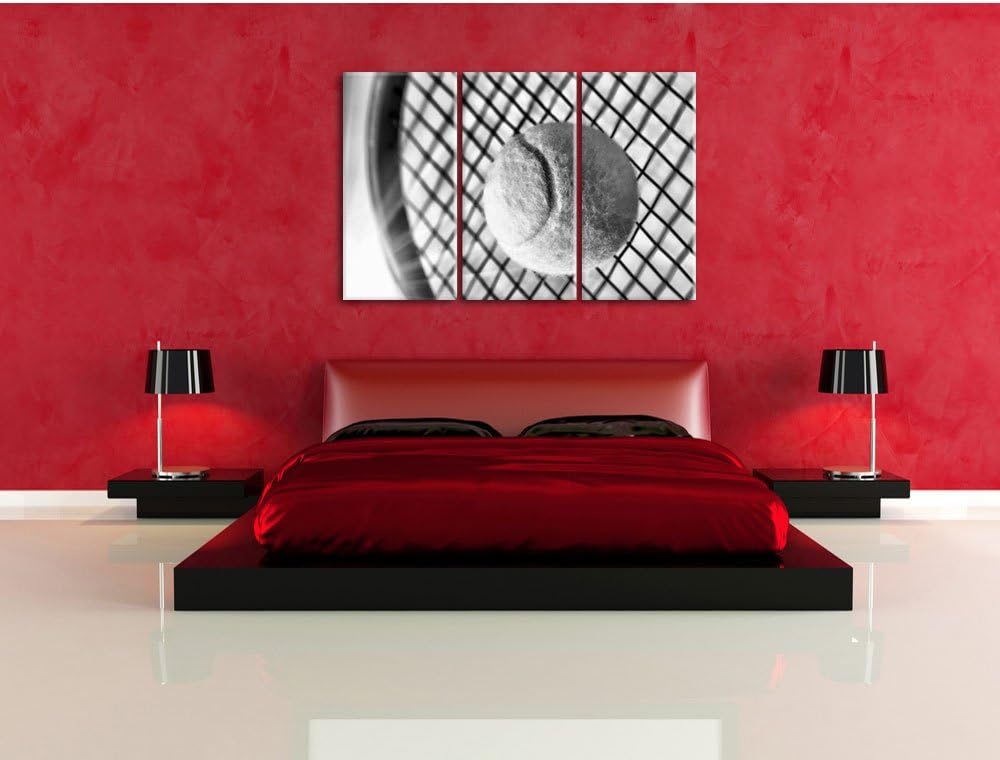 Pixxprint Tennis Schläger Ball als Leinwandbild/Grösse: 3 Teilig (120x80 cm) cm/Wandbild/Kunstdruck/