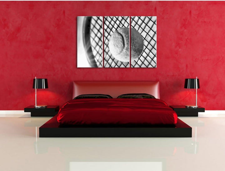 Pixxprint Tennis Schläger Ball als Leinwandbild/Grösse: 3 Teilig (120x80 cm) cm/Wandbild/Kunstdruck/