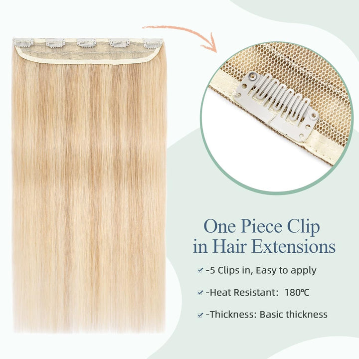 Silk-co Clip in Extenions Echthaar Haarteile Echthaar 1Pc 5Clips Haarteil 18P613# Graublond & Bleich